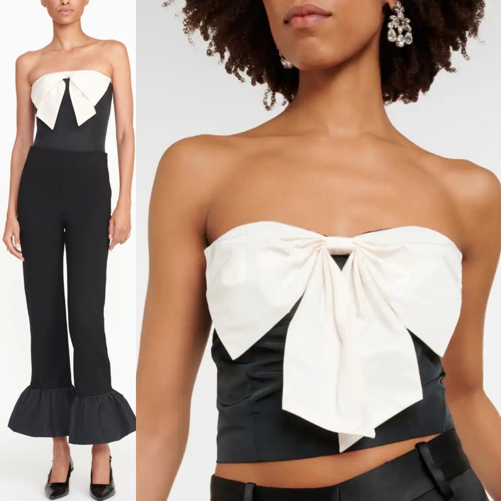 🔥Staud Atticus Large Bow Elegant Black and White Strapless Crop Top